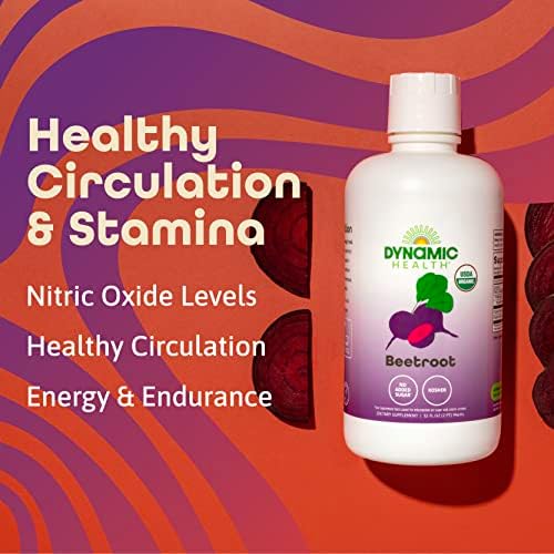 DYNAMIC HEALTH Organic Beetroot Juice Concentrate, 32 fl oz | Circulation, Energy & Endurance Support - No Added Sugar - 31 Servings - Gluten Free, BPA Free