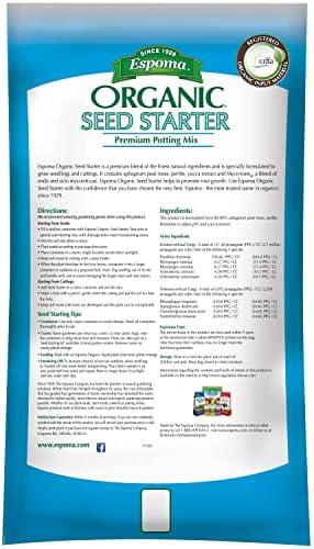 Espoma Organic Seed Starter Premium Potting Soil Mix - All Natural & Organic Seed Starting Mix with Mycorrhizae. for Organic Gardening, 16 qt, Bag - Pack of One