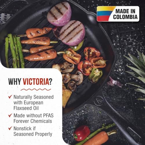 Victoria 10-Inch Cast Iron Skillet, Pre-Seasoned Cast-Iron Frying Pan with Long Handle, Made in Colombia | Pan with Long Handle, Made in Colombia