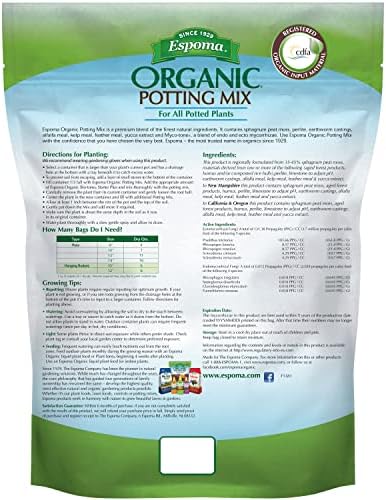 Espoma Organic Potting Soil Mix - All Natural Potting Mix for All Indoor & Outdoor Containers Including Herbs & Vegetables. for Organic Gardening