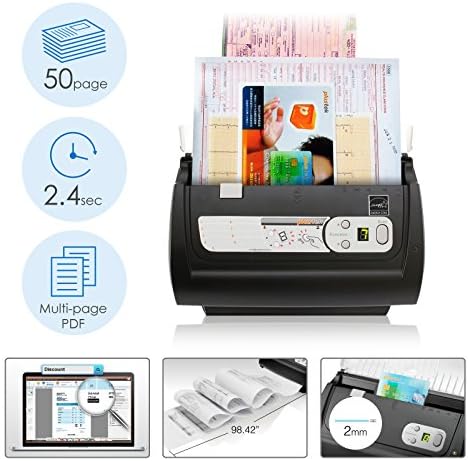 Plustek PS186 Desktop Document Scanner, with 50-Pages Auto Document Feeder (ADF). for Windows 7/8 / 10/11 (Intel/AMD only)