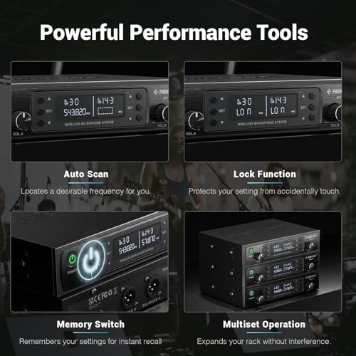 Phenyx Pro Dual UHF Auto Scan Handheld Wireless Microphone System PTU-71-2H | 2 Dynamic Mics, 2 x 100 Frequencies, 328 ft Range, Live Vocals