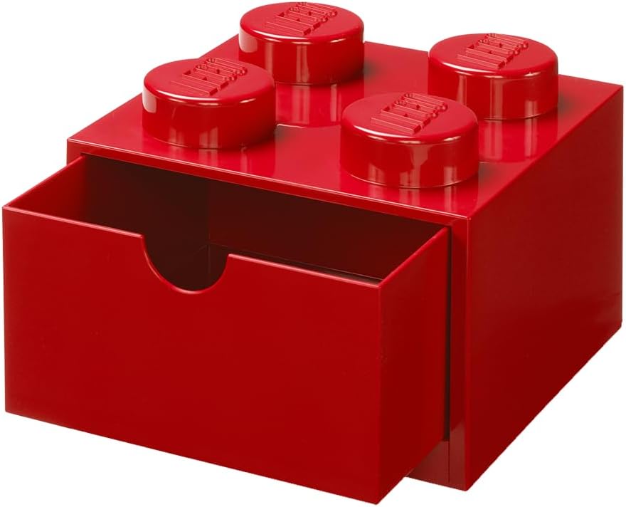 LEGO Stackable Desk Drawer RED with 8 Knobs - Plastic Storage Box for LEGO, Toys, Desk Drawers, Office Supplies, and Stackable Storage, Home Decoration