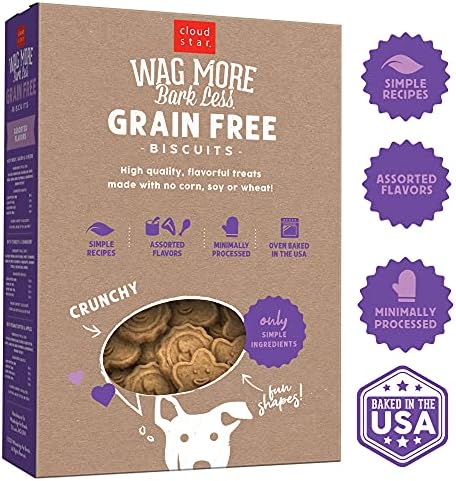 Cloud Star Wag More Bark Less - Dog Treats - Crunchy Biscuits - Grain Free Assorted Flavors - 14 oz Box
