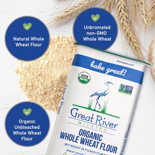 Great River Milling Organic Whole Wheat Flour, High Protein, 25 lb