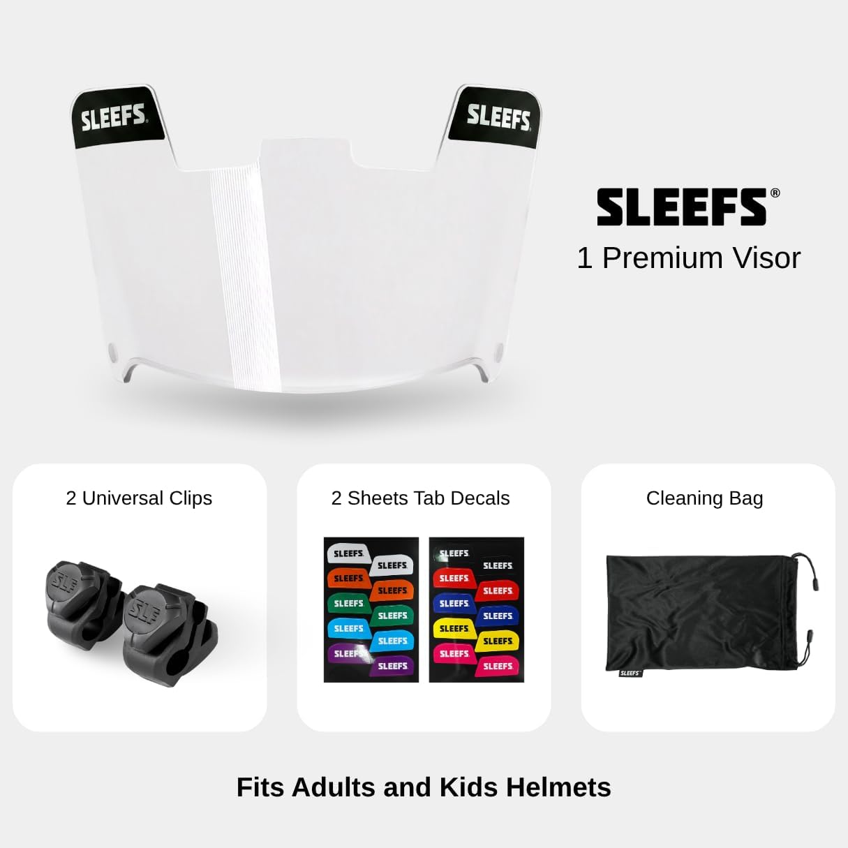 SLEEFS Clear Football Visor for Helmet - Professional Football Visor - Face & Eye Shield - Fits Youth & Adult Helmets - Includes Quick Visor Clips