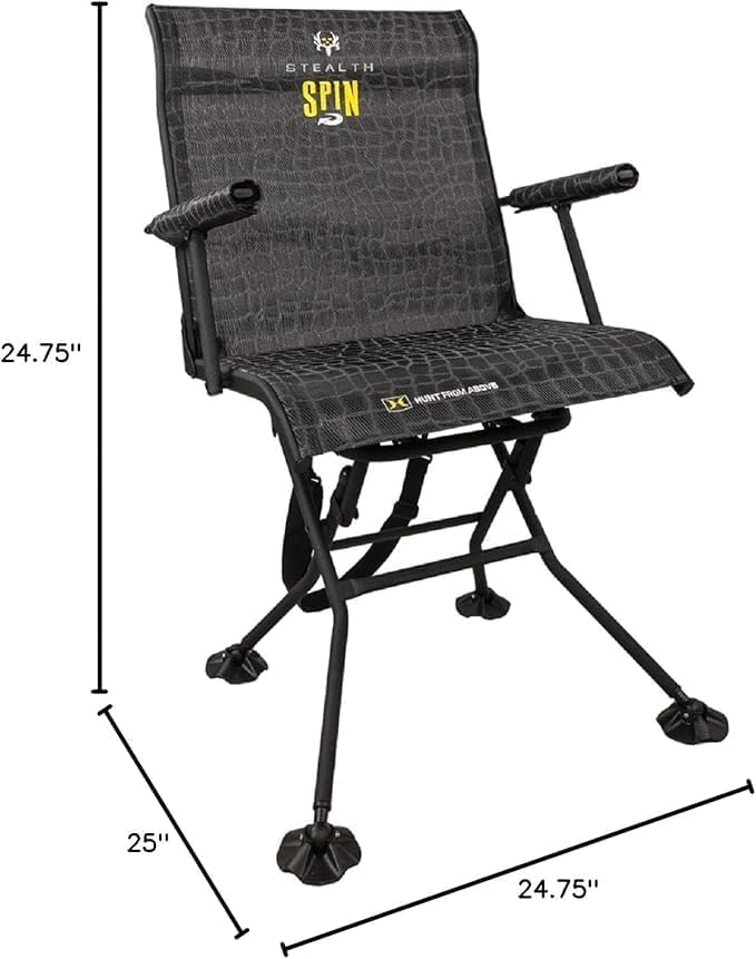 Hawk Stealth Spin Chair - Silent (Black) | Portable for Camping, More (Bone Collector Edition)