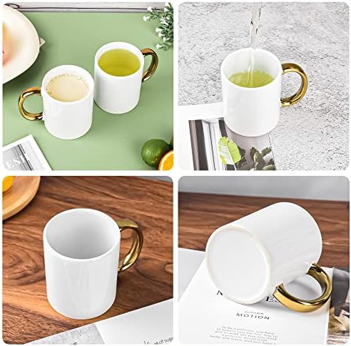 BYCNZB 12 oz Set of 6 White Mugs Sublimation Blank Mugs DIY Coated Ceramic Mugs for Coffee Tea, latte, Cappuccino Cocoa or DIY Gifts White/Gold