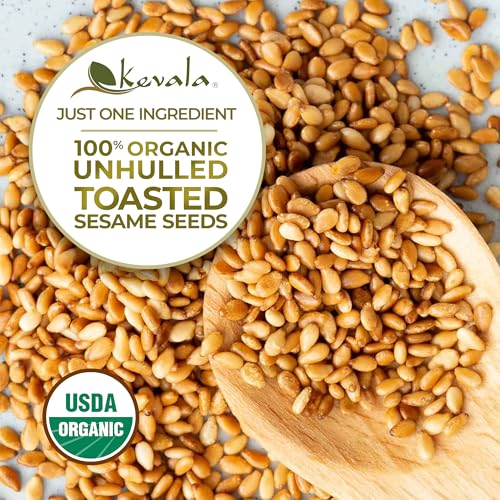 Kevala Organic Toasted Sesame Seeds | Unhulled | 32 oz / 2 lb | Ready to eat, gluten-free, great topping for Asian dishes, baking and everyday cooking
