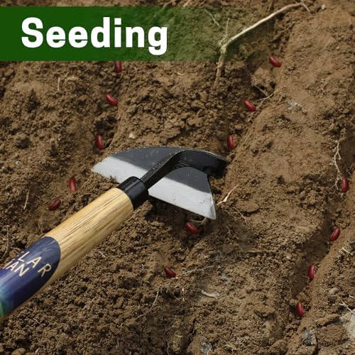 Garden Weeding Sickle/Hand Hoe, Gardening Cutting Grass Sickle, Japanese Sickle Style Hand Weeder Tool with Thick Blade&Wooden Handle