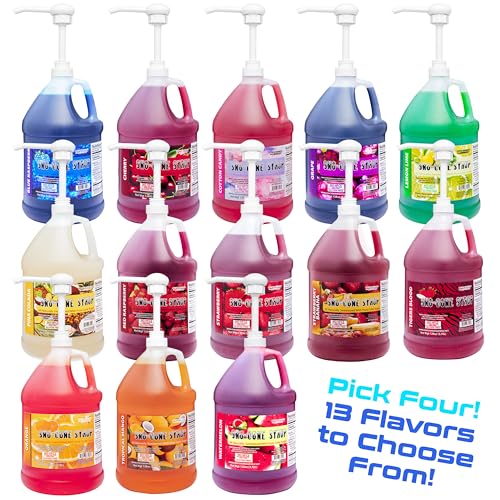 Mix & Match Concession Express Gallon Pure Cane Sno-Cone Syrup, No High Fructose Corn Syrup - W/Pumps (Case Of Four)