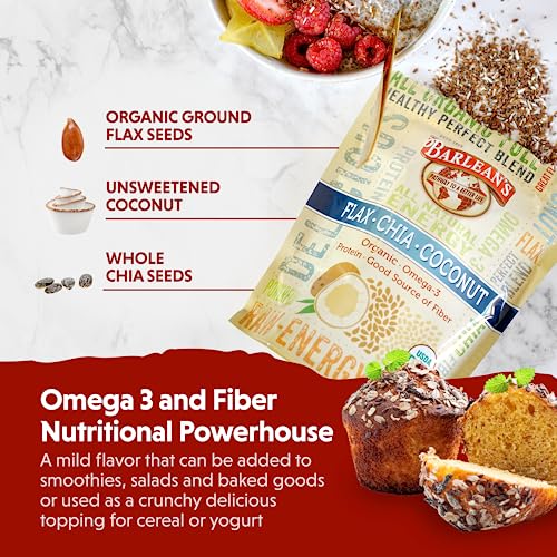 Barlean's Forti-Flax Organic Ground Flaxseed, Omega-3 Fiber, 16oz, 2-Pack | Ground whole raw flax seeds, Lignans, ALA omega-3, Fiber, Non-GMO, Vegan, For smoothies, baking, oatmeal & yogurt