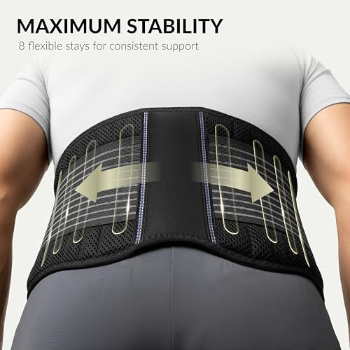 BraceUP Back Brace for Men and Women Lower Back - Breathable Waist Lumbar Support Belt for Sciatica, Herniated Disc, Scoliosis Back Pain Relief, with Dual Adjustable Straps (L/XL 35-43 In)