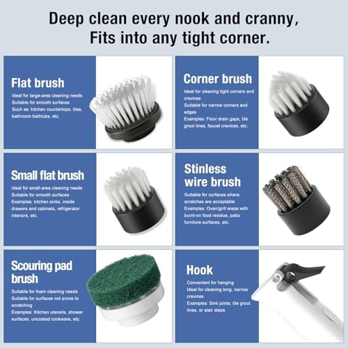 Electric Grout Cleaner, Electric Spin Scrubber, 5 Magnetic Heads | Rechargeable Waterproof Power Scrubber for Tile Grout, Bathroom, Kitchen