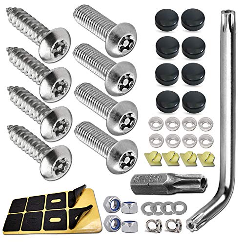 ZXFOOG Anti Theft License Plate Screws, Stainless Steel Bolts, Chrome Caps
