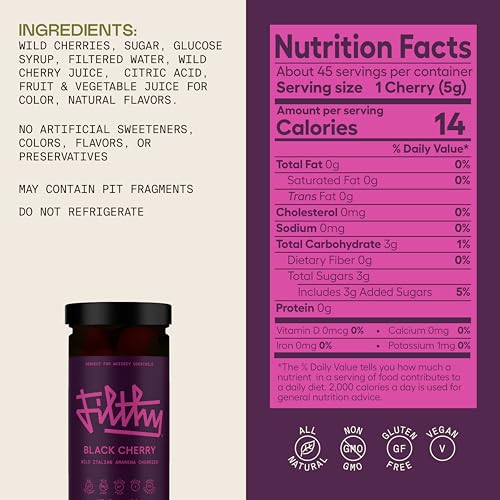 Filthy Amarena Black Cherries, Premium Cocktail Garnish - 45 Oz Tin, 1 Pack | All Natural Ingredients, Wild Italian Amarena Black Cherry for Whiskey Cocktails - Non-GMO, Gluten Free, Vegan