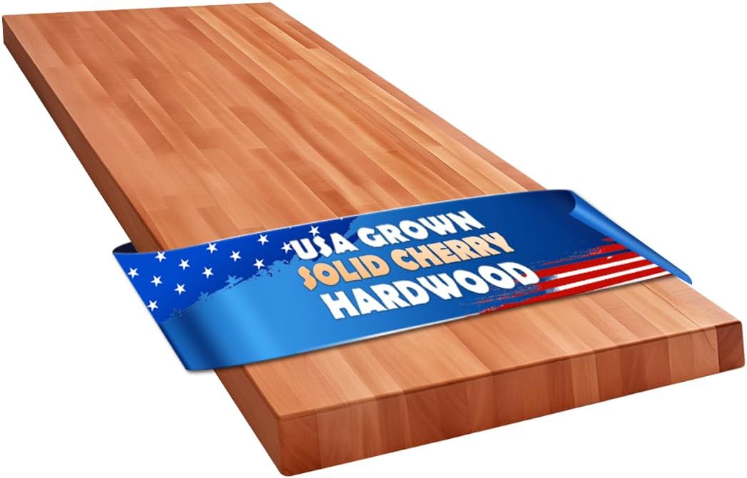 Butcher Block Counter Top, USA Grown Cherry Solid Hardwood Countertop, Wood Slabs for Kitchen, Reversible, Both Side Polished