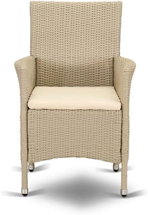 East West Furniture HVLC153V Valencia Patio Bistro Wicker Dining Chairs with Cushion, Set of 2, Cream
