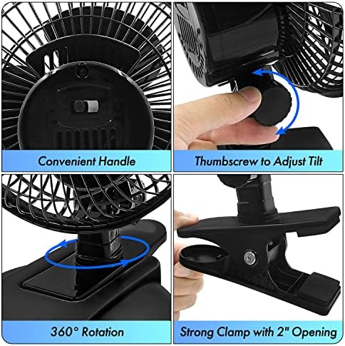 Comfort Zone CZ6XMWT 6” 2-Speed Combo Clip or Desk Fan with Removable Base, Strong Clamp for Firm Grip, Suitable for Bedroom, Office, or Dorm Room, White
