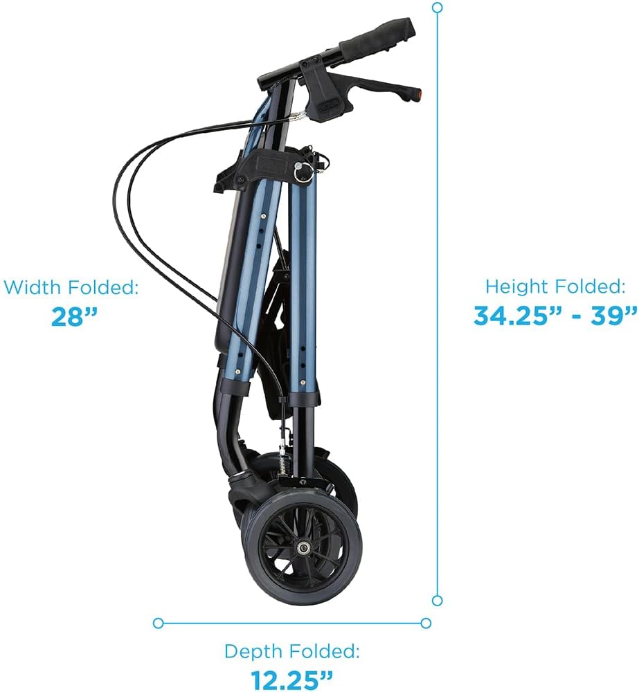 NOVA Star Heavy Duty Petite Rollator Walker with Large Padded Seat, 8" All-Terrain Wheels, Locking Hand Brakes, Height Adjustable