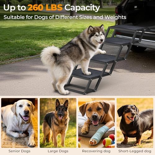 URPOWER Dog Stairs for Large Dogs Extra Wide 20" with 5-Step Dog Ramp Steps | Foldable Pet Stairs, Detachable for Car High Bed