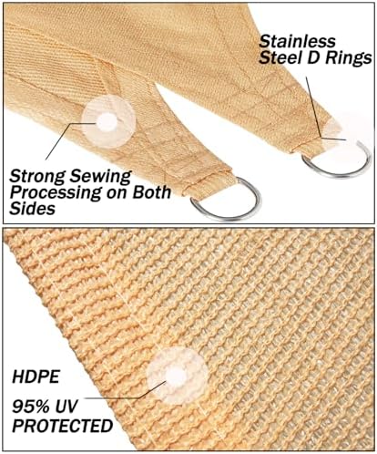 20'x20' Sun Shade Sail, Square Desert Sand Outdoor Canopy, Awning Shelter | Fabric Cloth Screen with UV Protection Sun Shades for Patio, Garden