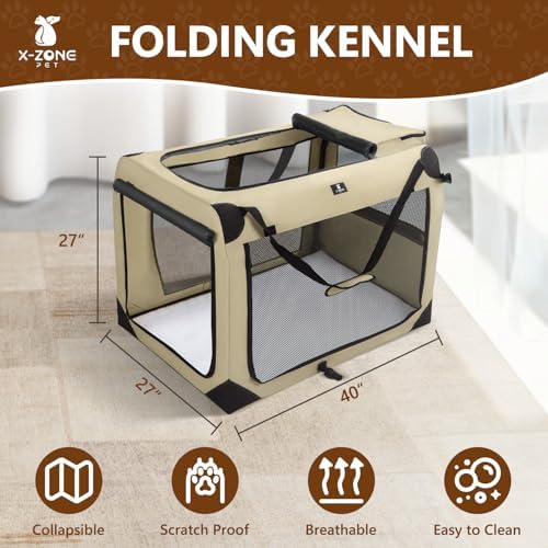 X-ZONE PET Dog Crate 3-Door Kennel, Collapsible Portable Soft Sided Pet Carriers for Indoor & Outdoor, Multiple (32-Inch, Carbon Black)
