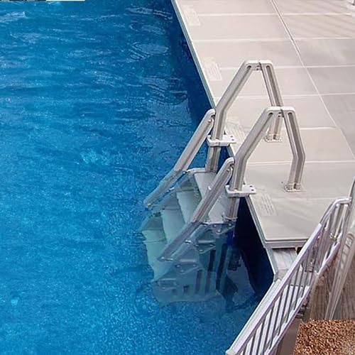 Deluxe Adjustable 24 Inch Wide in Pool Step Ladder Entry System for Above Ground Swimming Pools with Non Slip Steps, Taupe