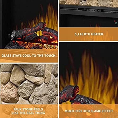 Dimplex Fieldstone Electric Fireplace with Mantel Surround Package | Pine with Natural Stone-Look, Includes 26" Electric Fireplace - #GDS28L8-904ST