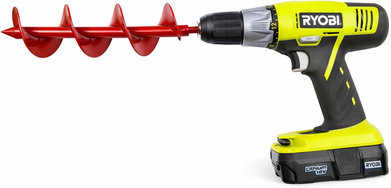 Tech Team 00777 Auger Hole Digger Bulb Planting 3" x 9" – Compact Drill-Powered Garden Auger Planting Bulbs, Flowers, Herbs