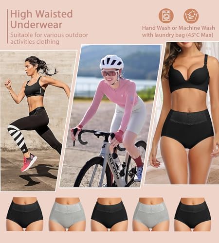 MISSWHO Women's High Waisted Cotton Underwear Soft Breathable Full Coverage Stretch Briefs Ladies Panties 5-Pack