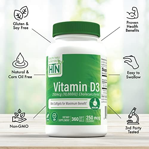 Health Thru Nutrition Vitamin D3 2000iu - 50 mcg 365 Mini Softgels | Vitamin D Supplement as Cholecalciferol | Immune Health Support | 3rd Party Tested | Non-GMO USP Grade in Organic EVOO