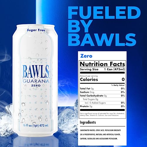 BAWLS Guarana Zero - High Energy Caffeinated Soda, 16oz 12 Pack Cans
