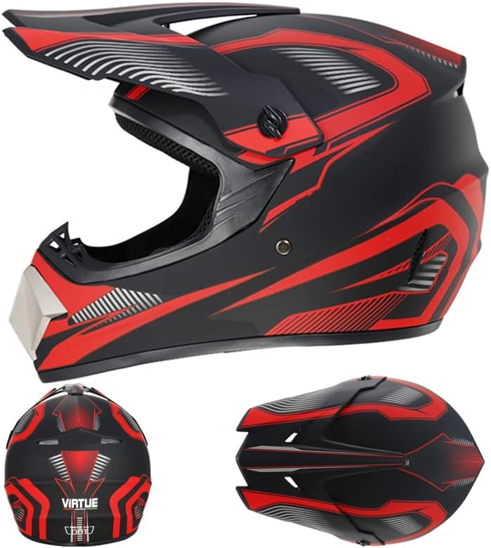 Motocross Offroad Helmet Dirt Bike Helmet BMX MX ATV Helmet Full Face Motorcycle Helmet with Gloves Goggles Mask for Unisex Adult Youth DOT/FMVSS