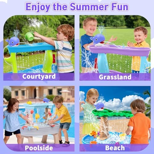 Infowush Water Table Pump, Rechargeable Water Pump for Water Table, Blue | Whale Pump with Sprinkler, 3.5 Hours Non-Stop Fun, Summer Outdoor Water Toys, Outside Water Play Table Accessories for Kids