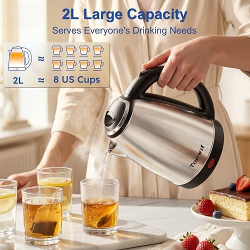 TOPWIT 2.0L Glass Electric Kettle, Hot Water Boiler, BPA-Free