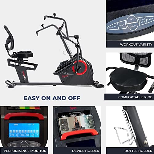 Sunny Health & Fitness Elite Recumbent Cross Trainer & Elliptical Machine with Arm Exercisers for Home Arm/Leg Training