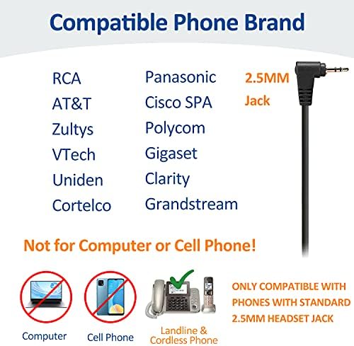 Wantek 2.5mm Telephone Headset with Mic Noise Cancelling, Office Phone Headset Compatible with AT&T ML17929 Panasonic Vtech RCA Uniden Cisco SPA Grandstream Polycom Cordless Dect Phones(A600F)