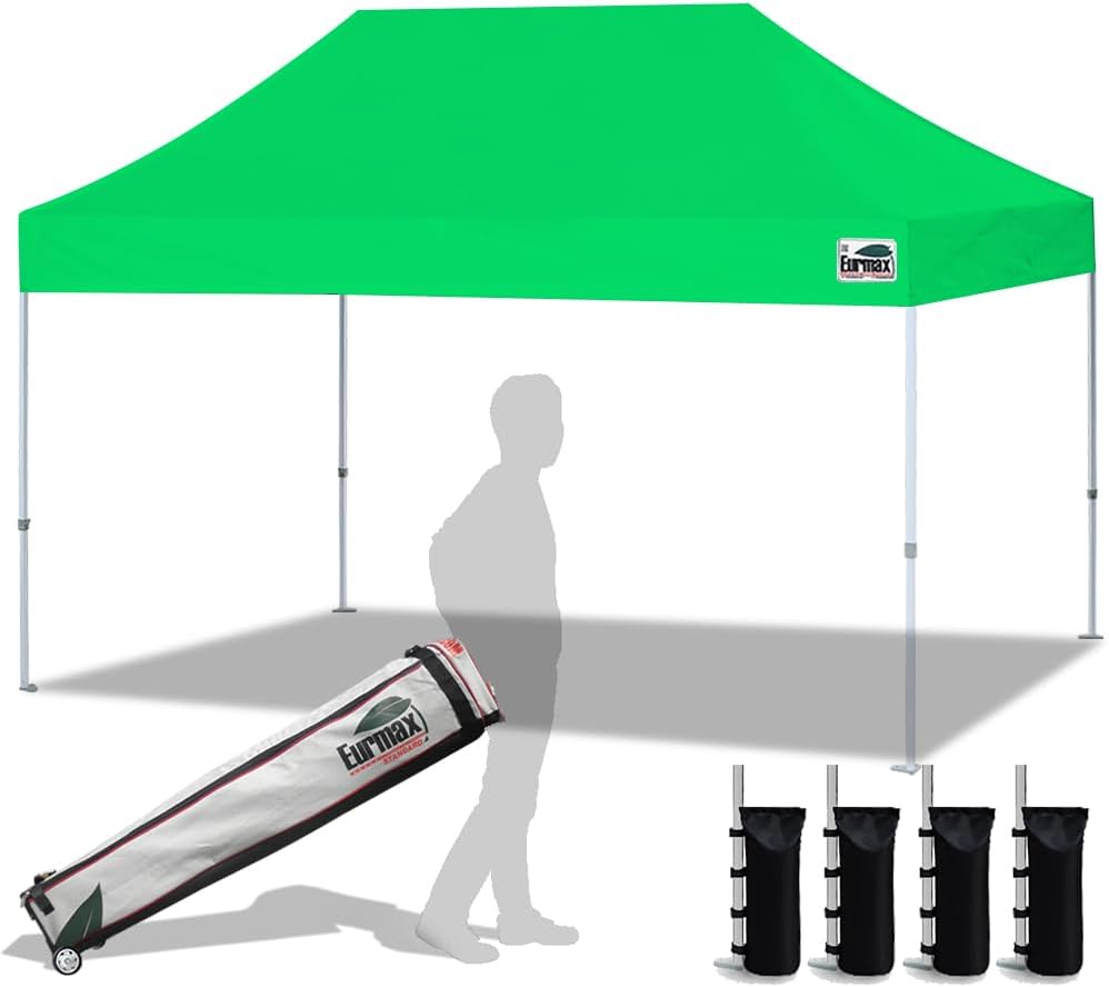 Eurmax USA 10x10ft Pop Up Canopy,Commercial Instant Tent for Outdoor Events,Patented No-Tip Rolling Storage Bag with 4 Sandbags,UV & Water Resistant,Heavy Duty Portable Shelter Gazebo,Black
