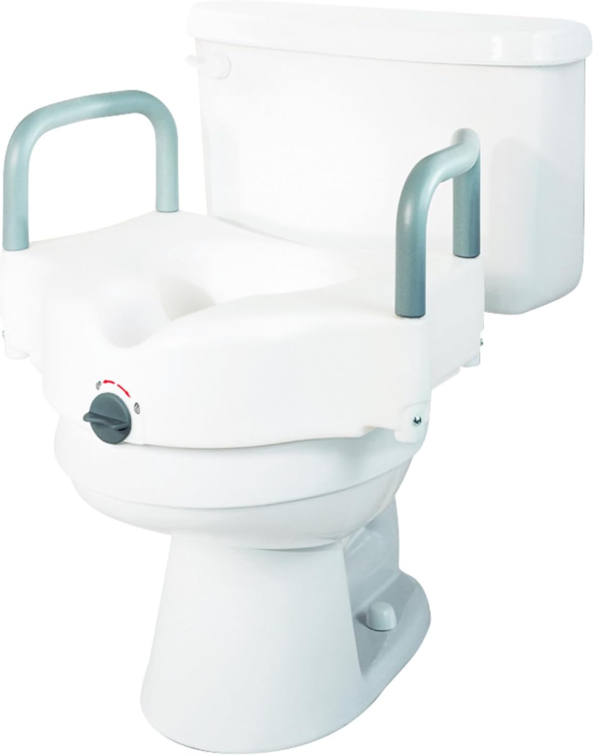 Medline 5" Standard Raised Locking Toilet Seat, 400 lb Capacity | Toilet Riser with Removable Padded Arms, Fits Most Standard Toilets, No Lid, Medical Seat For Adults and Elderly
