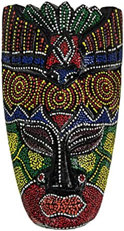 Set of 10 Colorful Hand Carved Tropical Island Dot Painted Tribal Masks 6 1/2 Inches High Wall Hangings | Dot-Painted Indonesian Designs