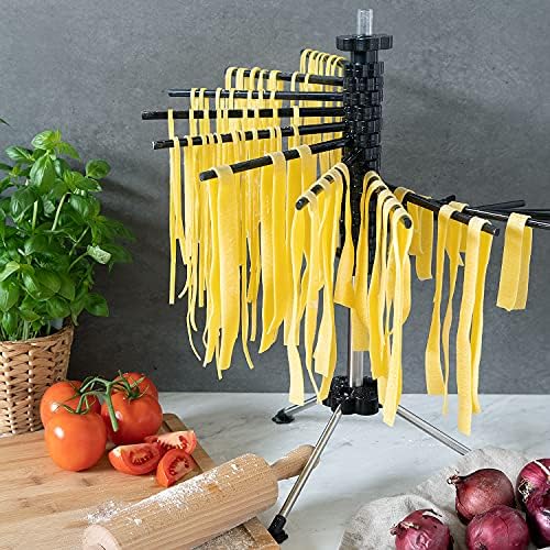 Navaris Collapsible Pasta Drying Rack - Tall Compact Spaghetti Noodle Stand with 16 Plastic Rods - Fresh Pasta Making Accessories - up to 2 kg (4.5