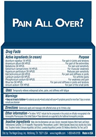 MagniLife Pain and Fatigue Relief Cream, 4 oz, Fast-Acting Relief for Fibromyalgia Symptoms, Muscle Aches & Joint Pain, Helps Relieve Soreness & Tenderness, Deep Penetrating Formula