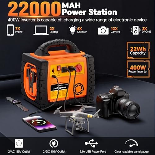 Portable Jump Starter with Air Compressor, FlyAuto 2200A Battery Booster for Cars, Trucks & SUVs, Up to 8.5L Gas & 8.0L Diesel, 150PSI Tire Inflator
