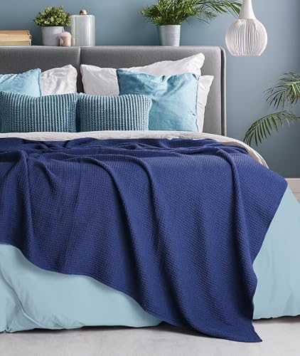 Tex Trend 100% Cotton Waffle Weave Blanket Queen Size - Soft, Breathable Cooling Blanket for Bed, Lightweight Cozy Summer & Spring Bedding, Grey, 90x90