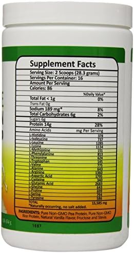 Pure Non-GMO Pea Rice Protein, Vanilla, 16 Ounce