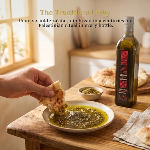 Al'Ard Palestinian Extra Virgin Olive Oil, 500ml Cold Pressed Olive Oil from Palestine, Smooth Balanced Flavor, Premium EVOO, 16.9 Fl Oz Glass Bottle
