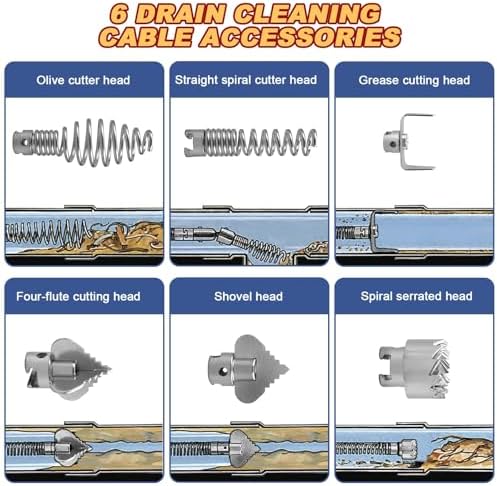 Drain Snake, Drain Auger with Drill Attachment, 16.4 Feet By 5MM Plumbing Snake Auto Feed Flexible Hair Drain Clog Remover for Kitchen, Bathrom and Shower Sink with Gloves