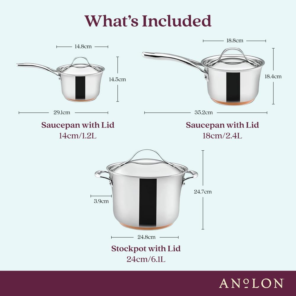 Anolon Nouvelle Stainless Steel Cookware Pots and Pans Set, 10 Piece | Stainless Steel Cookware Set with Lids, Oven Safe to 500°F, Durable Everyday Cooking, Dishwasher Safe