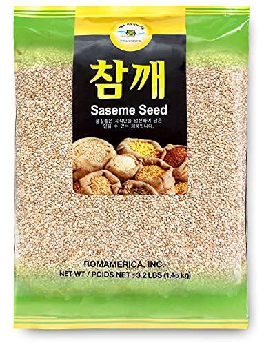 ROM AMERICA Whole White Sesame Seeds, Hulled Gourmet Sesame - Good for Asian Cooking, Baking, Coating, Topping 참깨 - 3.2 Pounds (Pack of 1)